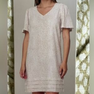 Nicole Miller Original Linen Blend Short Sleeve Popover Shift Dress - Size XL